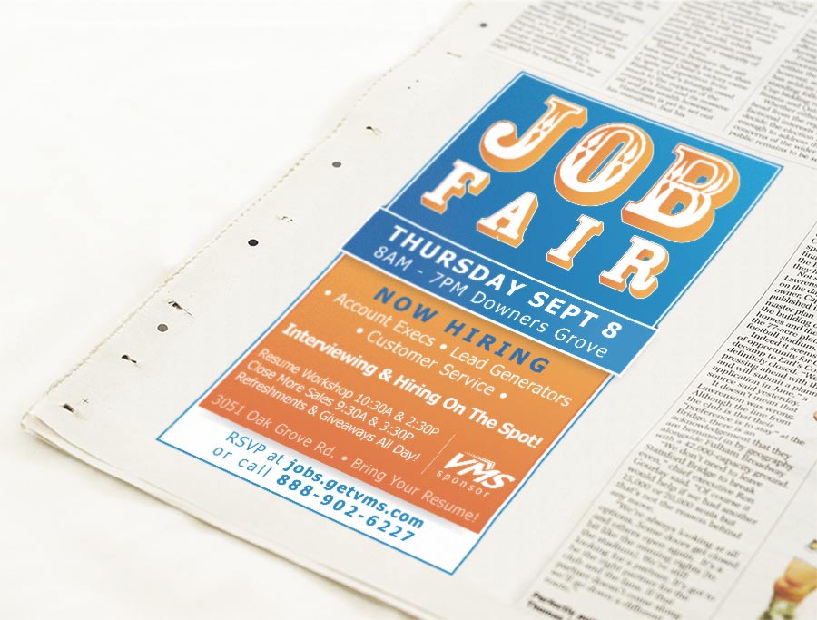 VMS job fair newspaper ad, color